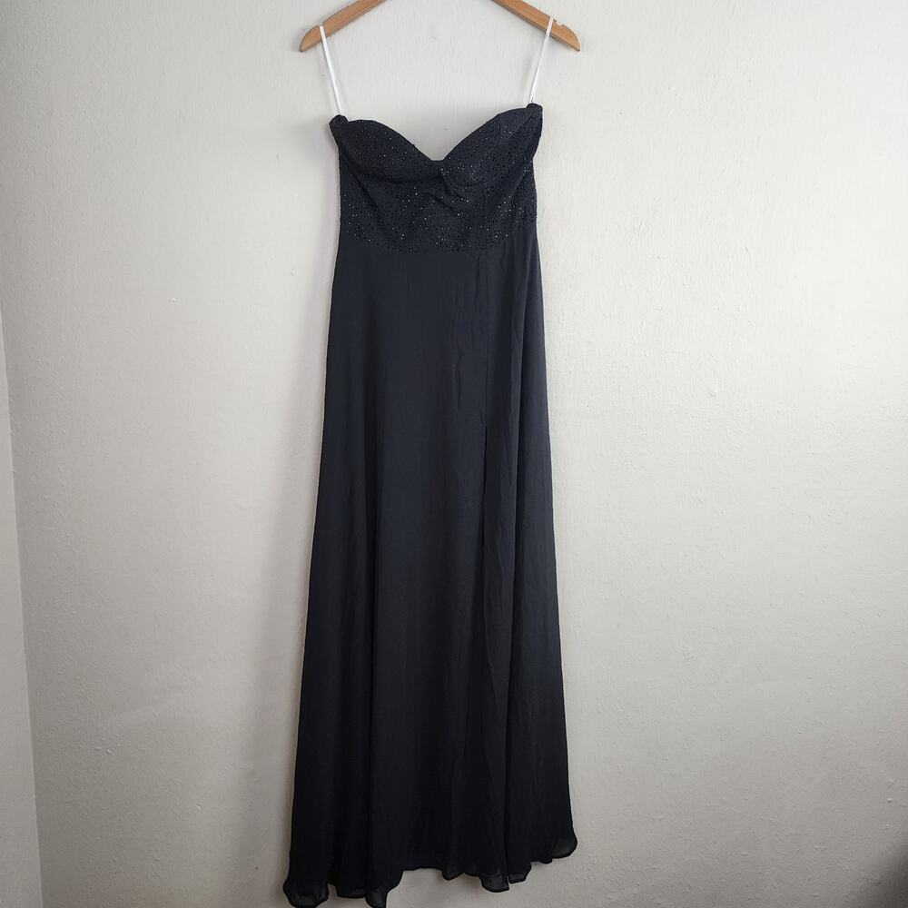 Lulus Remember This Moment Black Rhinestone Strapless Bustier Maxi Dress M - Picture 5 of 14